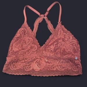 Lucky‎ Brand Womens Floral Lace Bralette Mauve Pink Adjustable Racerback Large